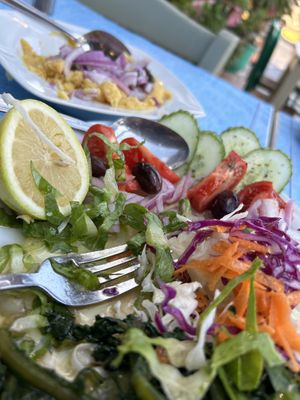 Fava beans and salad. Started eating before picture!   at Galini - Γαλήνη Ψαροταβέρνα in Rafina