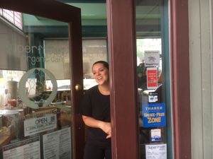 Entrance at Superfresh Organic Cafe in Brattleboro