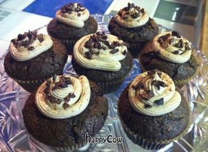 Chocolate Chipotle Cupcakes w/ Cinnamon Frosting & Cacao Nibs at Superfresh Organic Cafe in Brattleboro