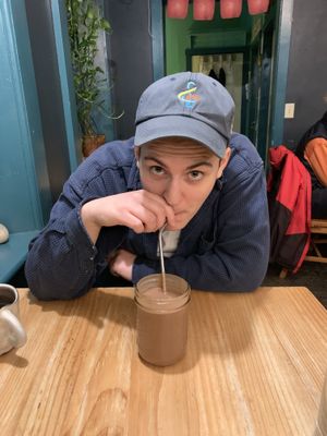 Chocolate mylkshake with hemp milk  at Superfresh Organic Cafe in Brattleboro