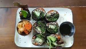 Vegan sushi with wasabi soy😄super flavorful at Superfresh Organic Cafe in Brattleboro
