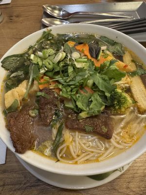 Soup with seitan and “chicken” (hot)  at Vevi Restaurant III in Vienna