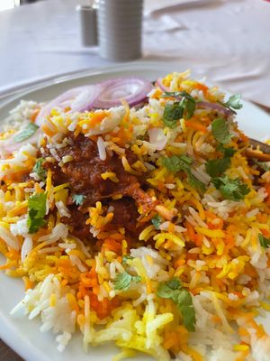 Vegan prawn biryani  at Bombay Palace in Hua Hin