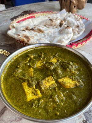 Vegan palak paneer with Vegan cheese nan at Bombay Palace in Hua Hin