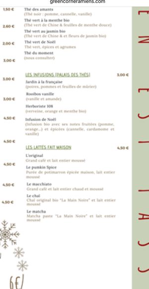 Menu   at Green Corner in Amiens