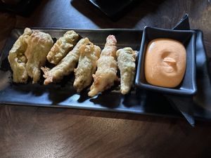 Vegan Tempura Shishito Poppers.  at Dharma Bums in New Hope