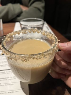 Warmed vegan nog with whiskey and coconutt  at Dharma Bums in New Hope