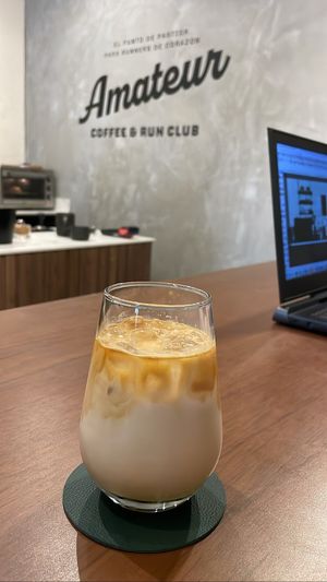Iced coconut latte  at Amateur Coffee & Run Club in Lima