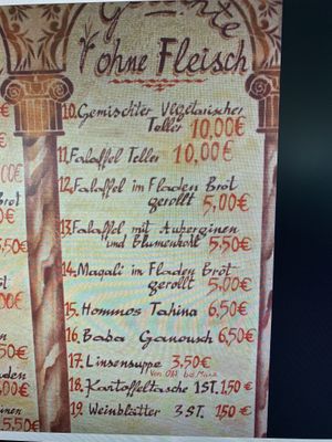 The menu at La Rose in Karlsruhe