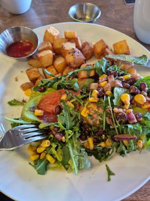Avo toast, which I added bean and corn salsa to at Peak Fine Restaurant in Vernon