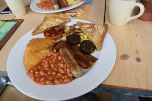 Full English breakfast with added 'black pudding' at Green Bar and Kitchen in Fort Lauderdale