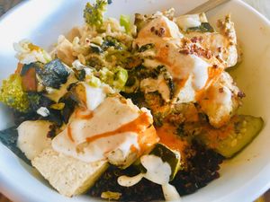 Grain and veggie bowl with added tofu at Green Bar and Kitchen in Fort Lauderdale