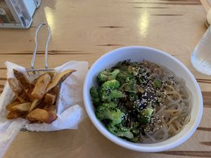 Glass noodles and fries at Green Bar and Kitchen in Fort Lauderdale
