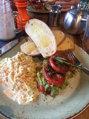 Tomato & Avocado Scrambled Eggs at Mountain Cafe in Aviemore