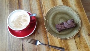My delicious cake and coffee at Mountain Cafe in Aviemore