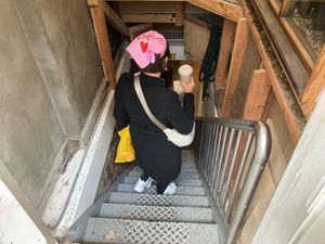 Stairs to the basement at Urban Backyard in New York City
