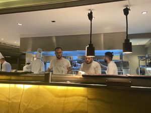 Open kitchen   at Hytra in Athens