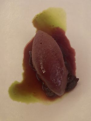 Cherry sorbet  with verbena kombucha- vegan   at Hytra in Athens