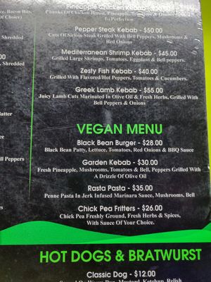 The allegedly vegan menu, but don't trust the staff, they don't understand the meaning of veganism at Moonshine SVG in Arnos Vale