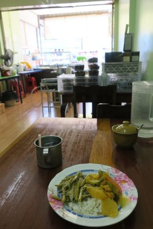 rice and two kinds of dishes，30thb． at Ruean Thong Veg Food in Hua Hin