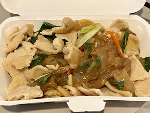 Noodles and mock meat delivered   at Ruean Thong Veg Food in Hua Hin