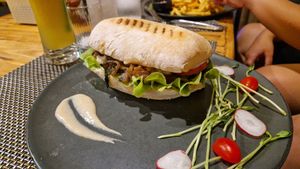 Spinach mushroom caramelized onion panini at All Vegan Cafe' Restaurant in Phuket