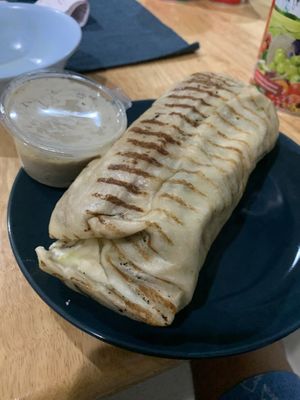 Average pumpkin and avocado burrito with average tasting garlic mayonnaise imo  at All Vegan Cafe' Restaurant in Phuket