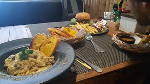 Thai satay with peanut sauce and all other food at All Vegan Cafe' Restaurant in Phuket