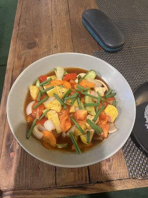 Sweet and sour tofuu  at All Vegan Cafe' Restaurant in Phuket