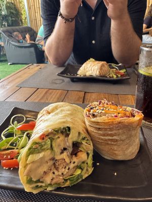 Cesar salad wrap and Mexican wrap shared with boyfriend   at All Vegan Cafe' Restaurant in Phuket