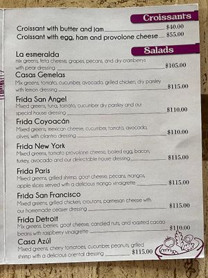 Salad menu at El Rincon De Frida in Jocotepec