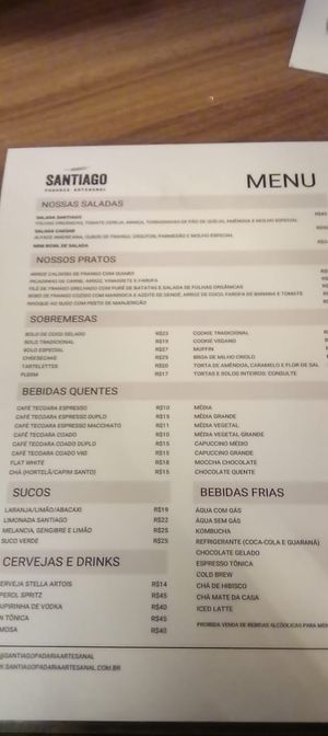 Cardápio (foto de set.2025) at Santiago Padaria Artesanal  in Sao Paulo