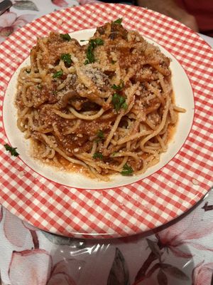 Spaghetti comes with meatballs  at Vida Cafe in Fort Worth