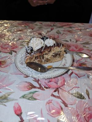 Vanilla cake with walnuts blueberries and chocolate chips at Vida Cafe in Fort Worth