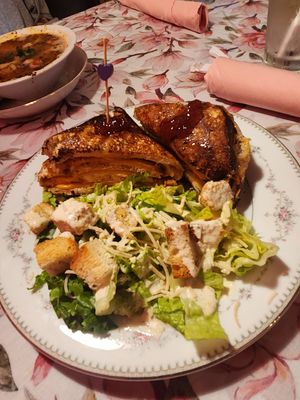 Montecristo sandwich and salad with caesar dressing at Vida Cafe in Fort Worth