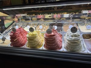Vegan flavors have green circles  at Anita Gelato  in New York City