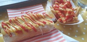 Hot dog and chips at Doghouse in York