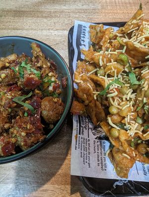 vegan choila (left) and aloo nimkee (right) at Momo Central  in Glenroy