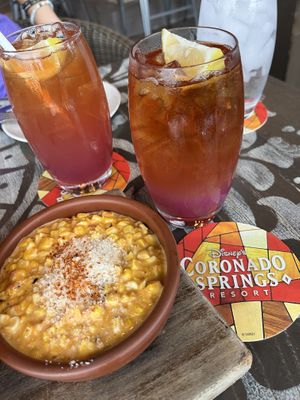 Roasted Corn Dip & Prickly Pear Té Limonadas  at Walt Disney World - Three Bridges in Lake Buena Vista