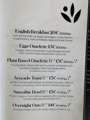 Breakfast vegan options clearly indicated  at Code 11 in Hvar