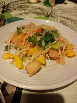 Vegan ginger chicken at Cha Chai Home in Koh Phayam