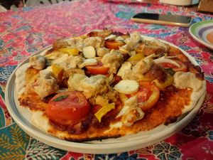 Vegan chilli pizza at Cha Chai Home in Koh Phayam