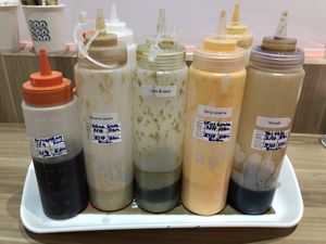 The condiments station  at Ngam Ngam Neighbourhood in Kuala Lumpur