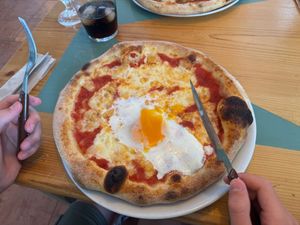 Margherita Pizza with Egg (vegetarian obviously!) at Mamma Grazia in Fuerteventura