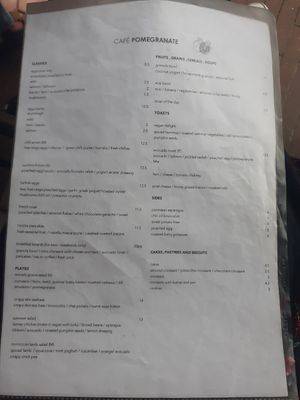 Menu 1 at Cafe Pomegranate in The Hague