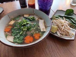 Pho with herbs, minced tofu, mushrooms, sprouts and veggies (12.90€) at Mâm Chay in Dusseldorf