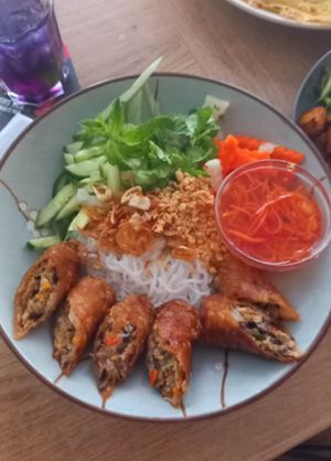 bún chả giò (rice noodles with springrolls etc) 15,90€ at Mâm Chay in Dusseldorf