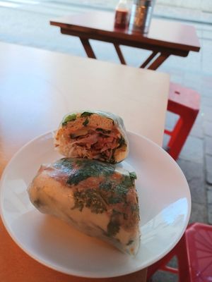 Saté tofu rice paper roll at Knees To Chin in Ghent