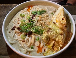 Roasted cabbage with udon noodles  at Chay Chay by royals and rice in Muenster