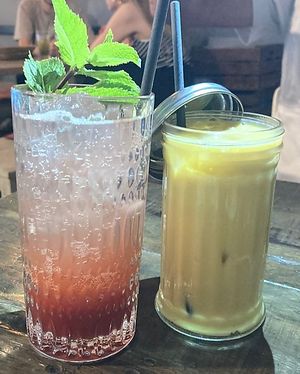 Strawberry lime lemonade (stir!)  and lassi  at Chay Chay by royals and rice in Muenster